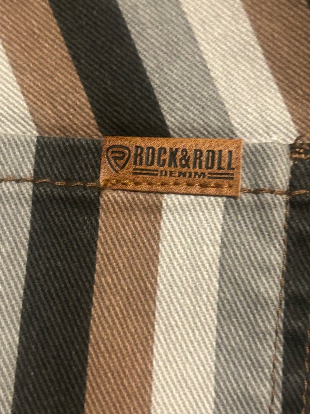 Rock & Roll Denim Women’s Striped Wide Leg Jeans - Brown/Gray/White - Picture 3 of 8